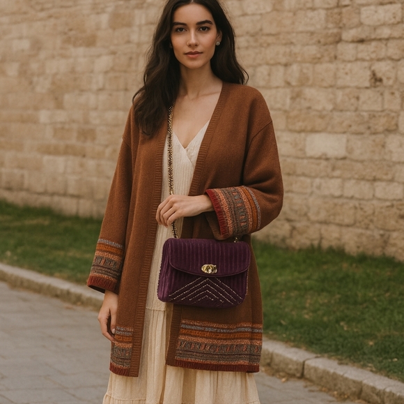 RETAIL COACH Studded Parker Velvet Quilted Bag with Rivets - Picture 2 of 16